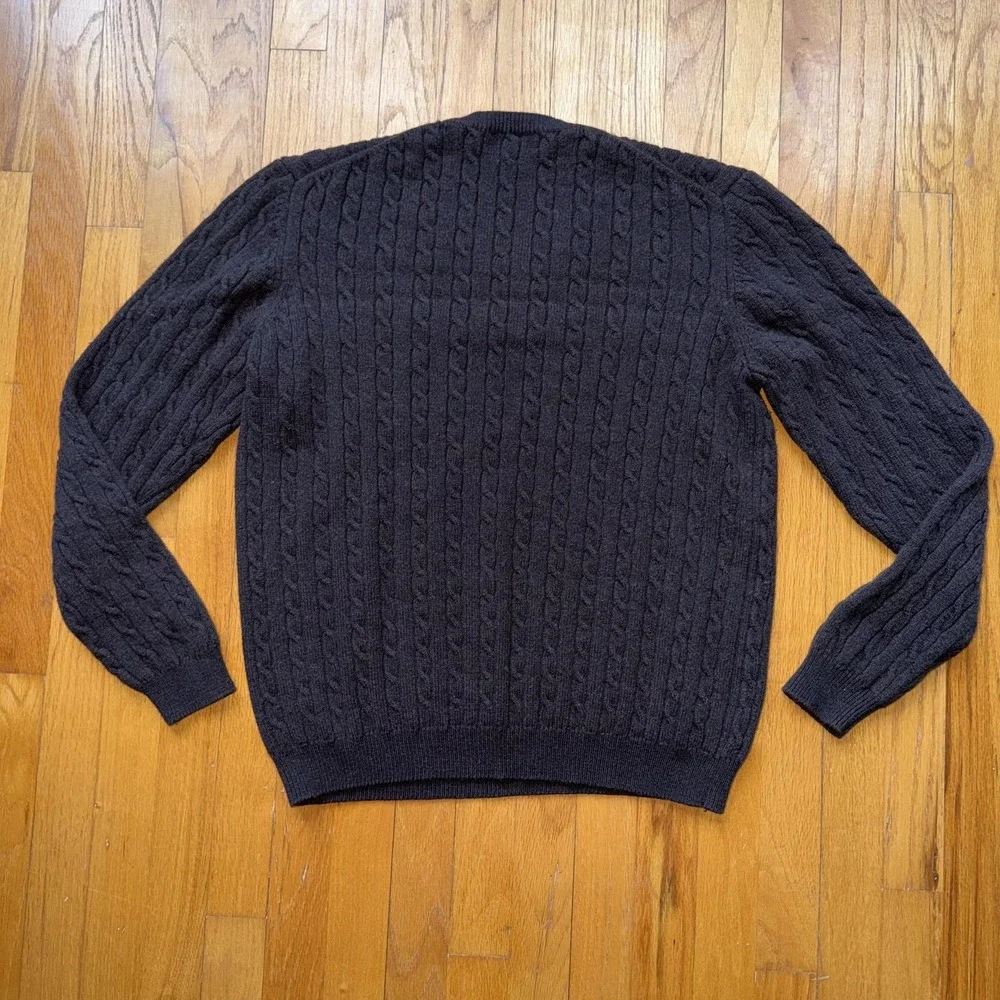 Brooks Brothers Cable Knit Merino Wool Sweater Mens XL Brown V Neck‎ Pullover